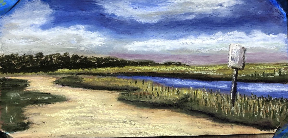 Sunday morning meditational “No Wake, Faunce Landing, Absecon, NJ” 10x6 Pastel on prepared paper.  by G. Matthew Dixon 