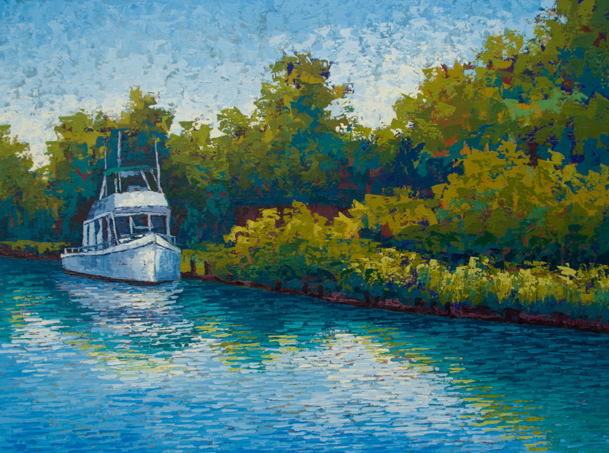 Boat on the Pasquotank by Karin Neuvirth  Image: Original Painting "Boat on the Pasquotank"