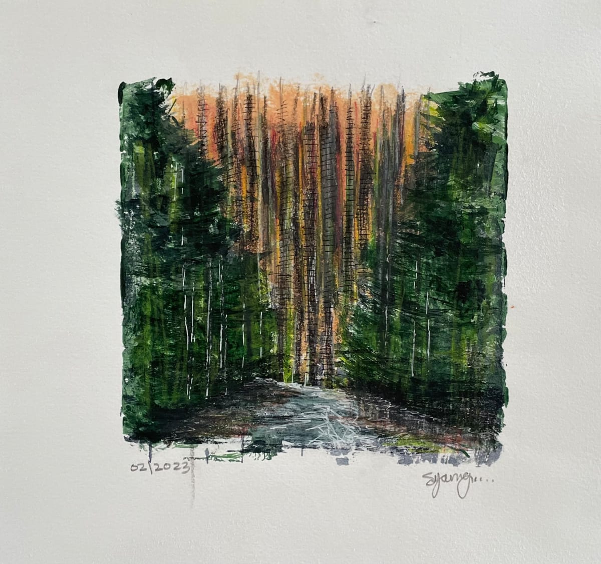 Deep in the Forest by Scott D.S. Young  Image: This piece was created by using Gelli Plates, a reusable printing plate that lets you make monoprints without a large, expensive press. 

They look and feel like gelatin plates but don't use animal-based gelatin. 
