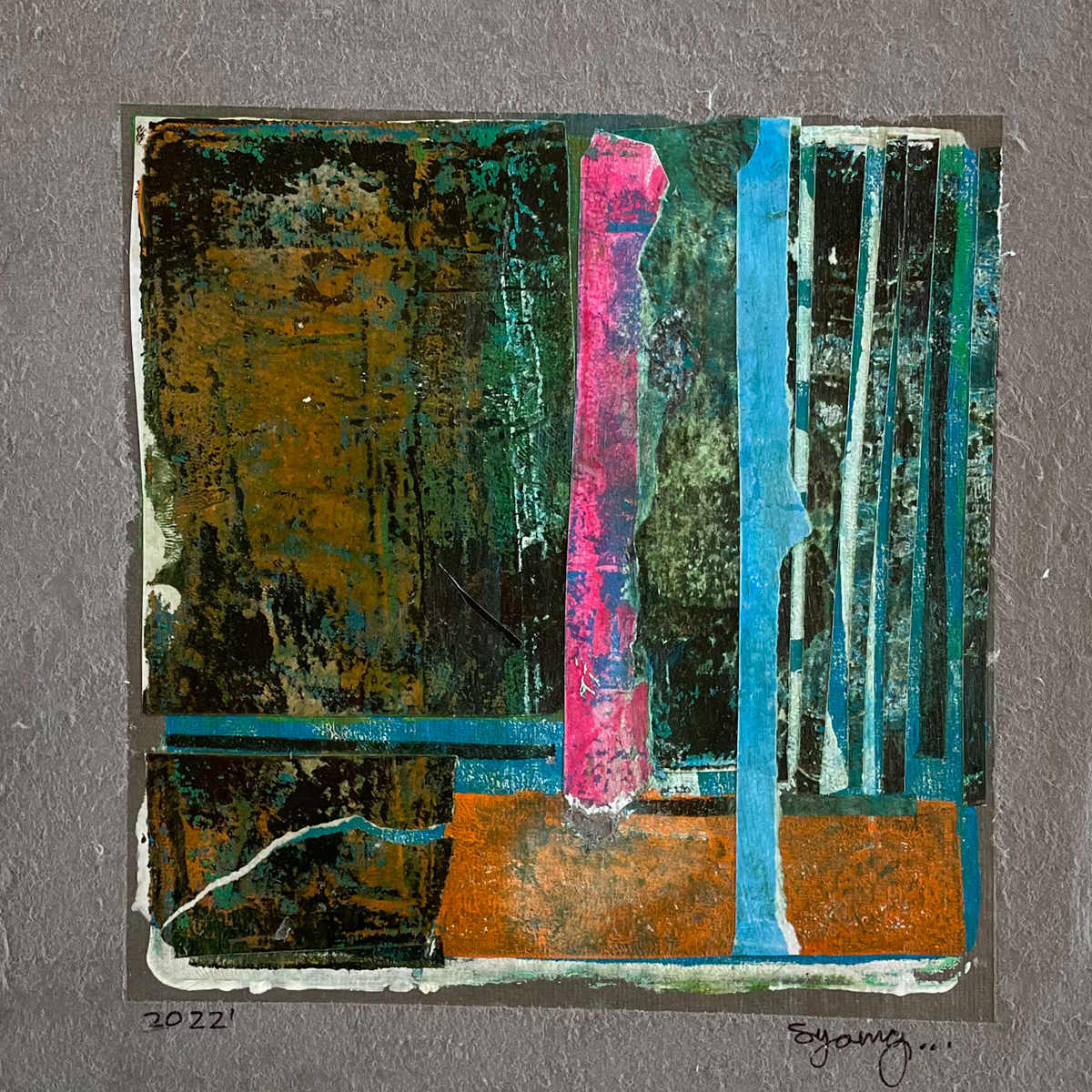 Blue Lines by Scott D.S. Young  Image: Abstract Gelli Plate Print on handmade paper