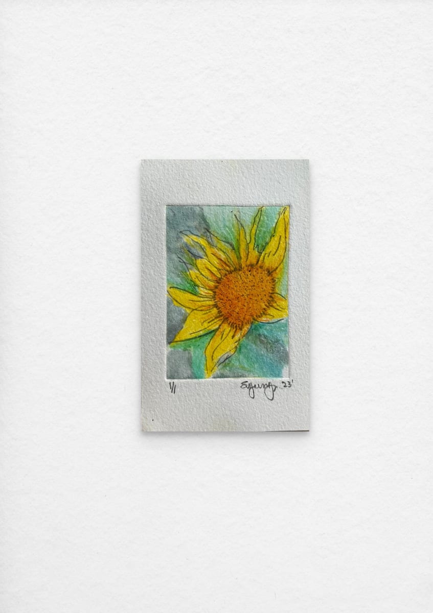 SunFlower by Scott D.S. Young  Image: Intaglio print where I etched lines onto a plexiglass that 
held the ink as I ran it through the mini-press