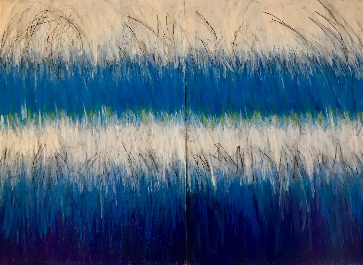 Cool Blue Strata - Double /Diptych Framed As One Artwork Under Glass by Carolyn Kramer 