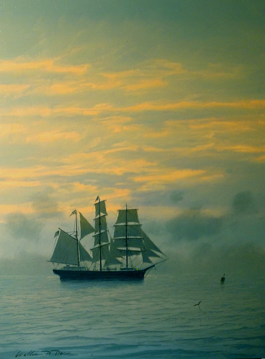Becalmed Bark and Incoming Fog by William R Davis 