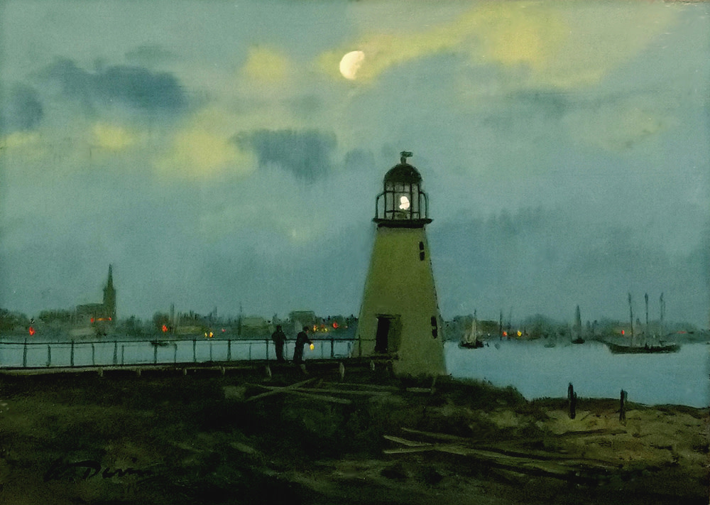 Palmer Island Light, New Bedford Harbor, circa 1870's by William R Davis 