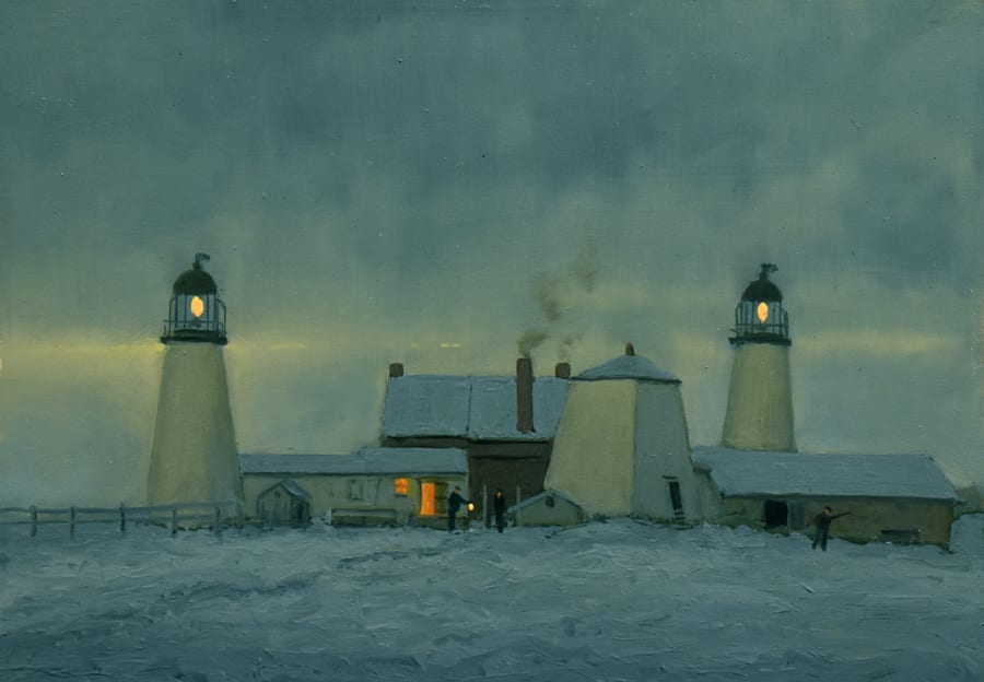 Winter at Chatham Twin Lights  circa 1850's by William R Davis 