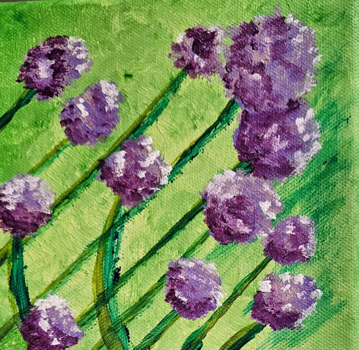 Chives by Barbara J Zipperer  Image: Sometimes, the simplest things in the garden hold the most delight.

“Chives” celebrates the humble elegance of slender green stems and delicate purple blossoms—those quiet bursts of color that signal spring’s return. This piece brings a touch of the kitchen garden indoors, reminding us that beauty often grows right under our noses.

Where would you let a little garden joy take root in your home?
Available in my online gallery.
#Chives #barbarajzipperer