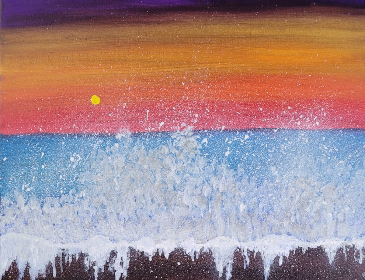 Splashed! II by Barbara J Zipperer  Image: Nature’s energy is contagious. “Splashed II” celebrates the vibrant meeting of sky and sea at sunset. Where would you display a burst of color and movement?
#SplashedII #barbarajzipperer
