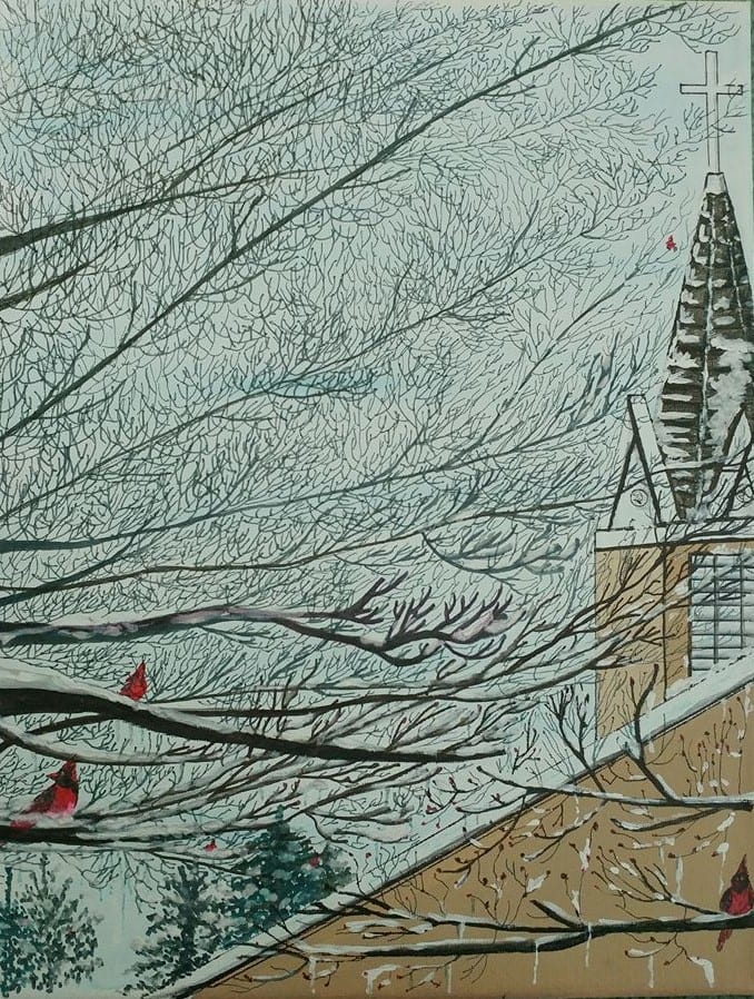 Cardinals at Church by Barbara J Zipperer 