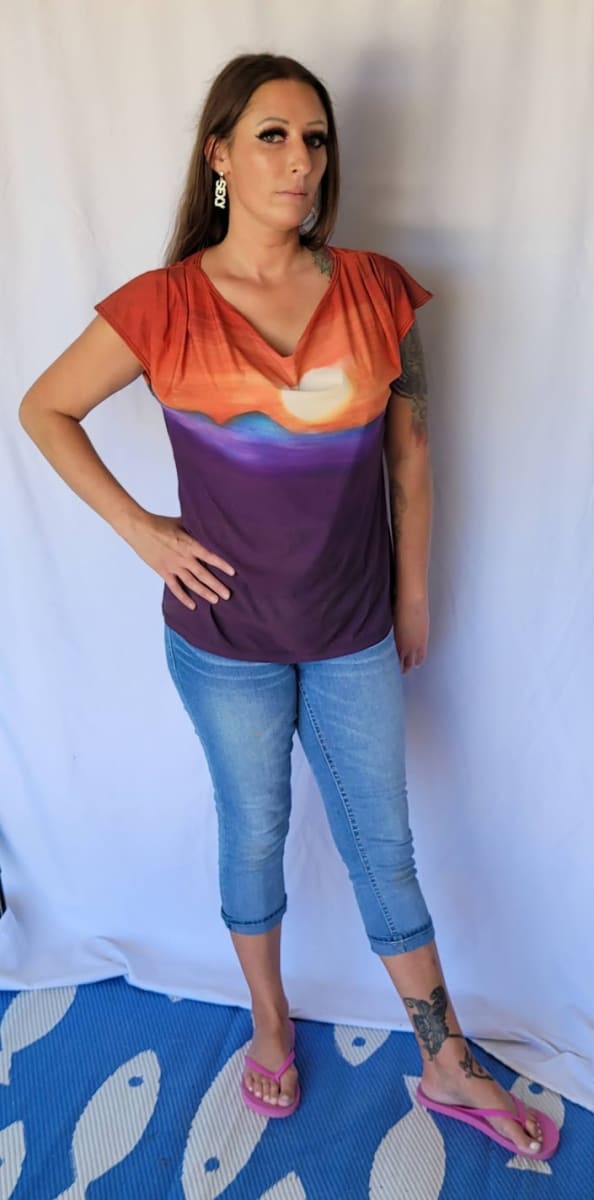 JULIE DRAPE T-SHIRT - ORANGE FULL MOON by Barbara J Zipperer 