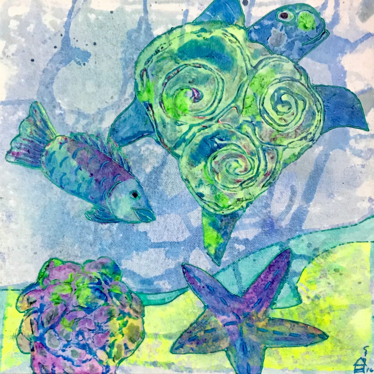 Joyful  Image: Joyful, 12”x 12”x 1.5”, mixed media on canvas, Pat House