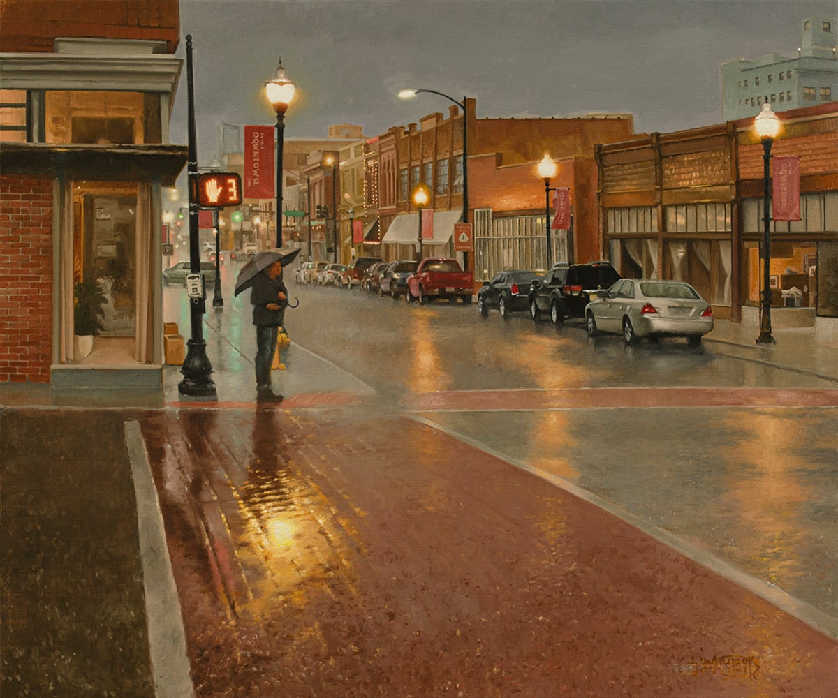 Rainy Evening Downtown by John Whytock - Oak Rose Studio 