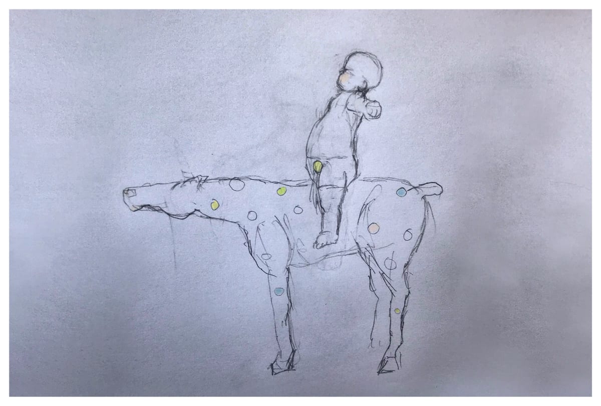 Tot on Horse with Spots 