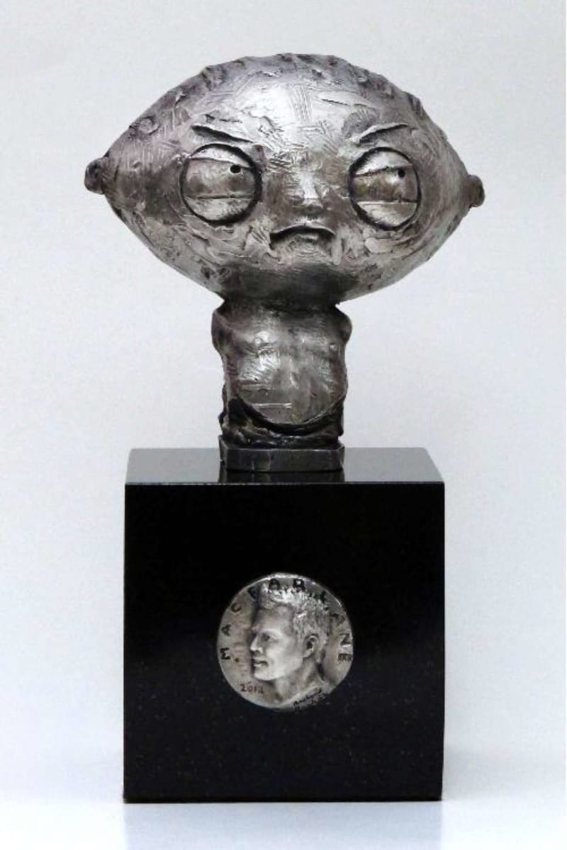 Stewie Griffin with Seth MacFarlane portrait medallion by Richard Becker 