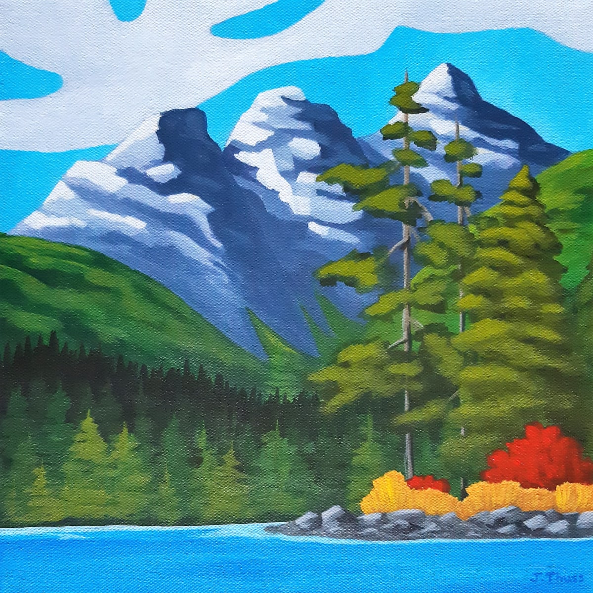 Three Sisters Peaks by Jane Thuss  Image: Beautiful forests and majestic mountains in Canmore, Alberta called the Three Sisters Peaks.