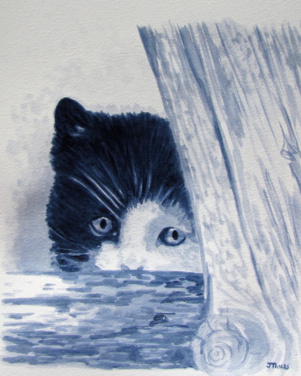 Kitten Hiding in the Woodpile by Jane Thuss 