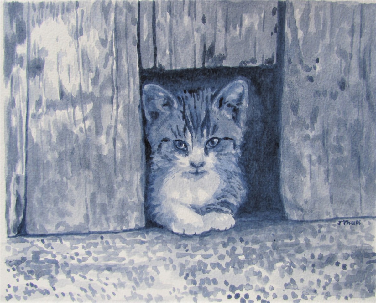 Kitten in the Barn Door by Jane Thuss 