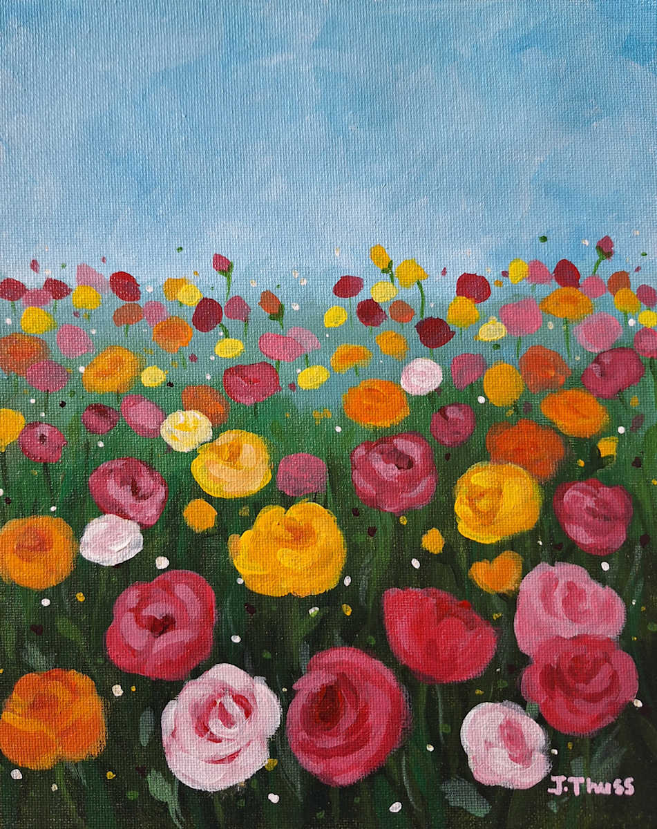 Summer Dreams by Jane Thuss  Image: A field of multi coloured roses stretches out to the horizon.