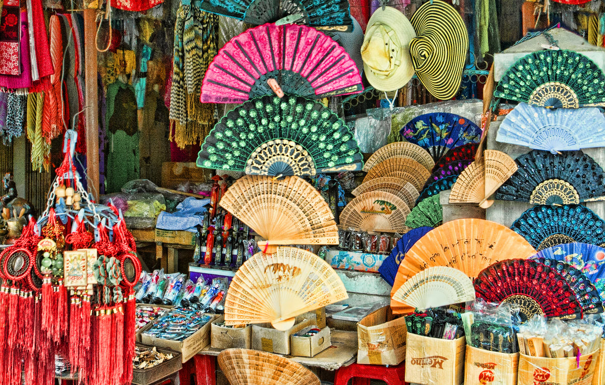 Marketplace Delight by Rochelle Berman  Image: "Vibrant Asian Fans: A Marketplace Delight" 