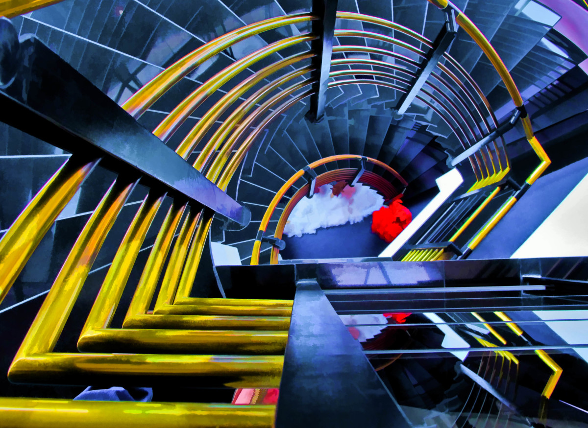 Hong Kong Abstract 1 by Rochelle Berman  Image: Can you guess what this is a photo of? I  photographed this while in Hong Kong; walking around and admiring all the wonderful architecture in the city. Then I created this abstract artwork from the photo  utilizing several post processing  techniques.