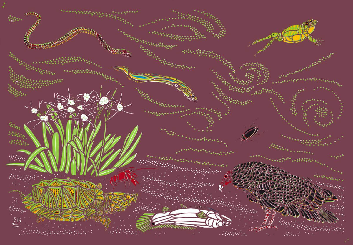 Mississippi River Delta  Image: Large, multi-layered, scissors-cut,  piece depicting species found in the Mississippi River delta