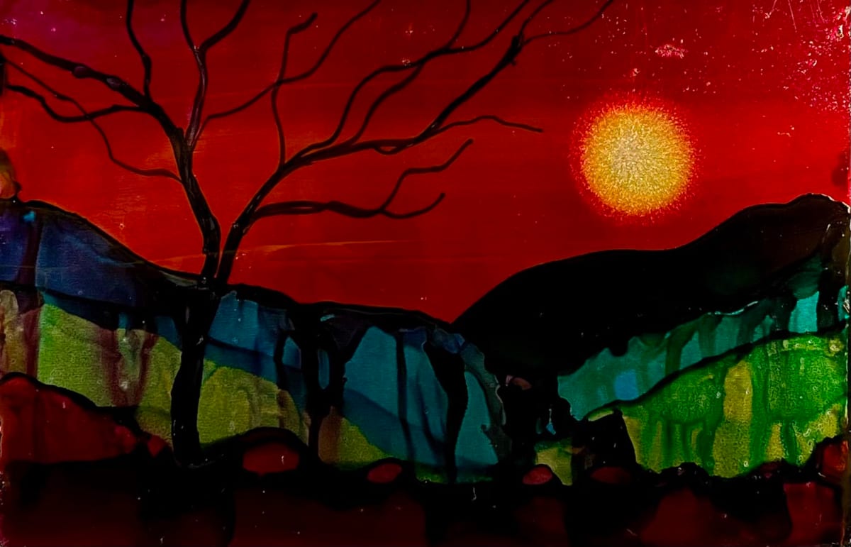 Teal Mountains: Alcohol Ink 13 by Jane D. Steelman 