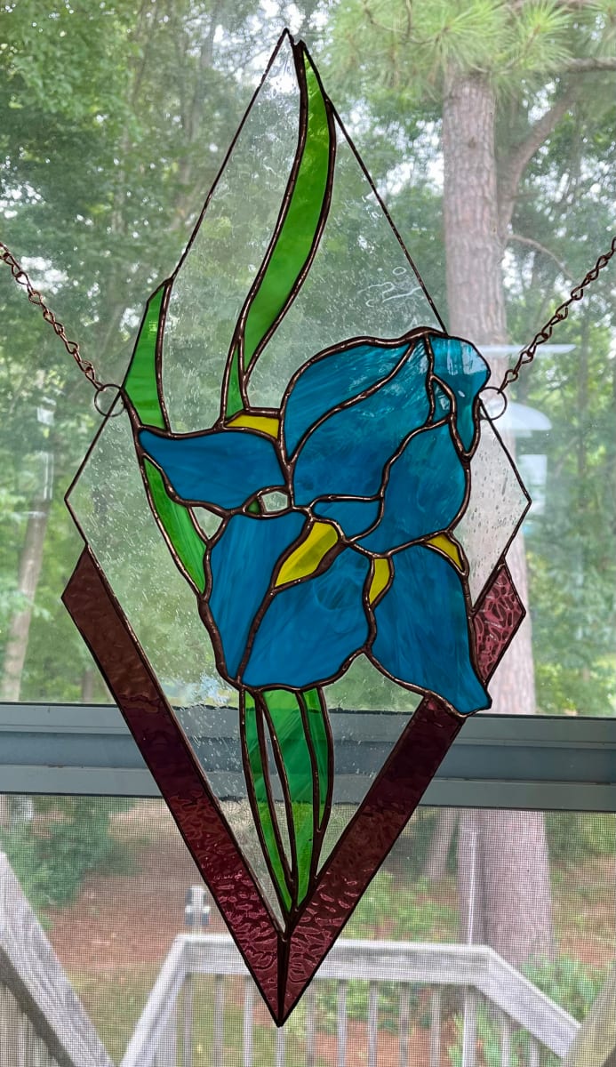 Teal Iris Stained Glass by Jane D. Steelman 