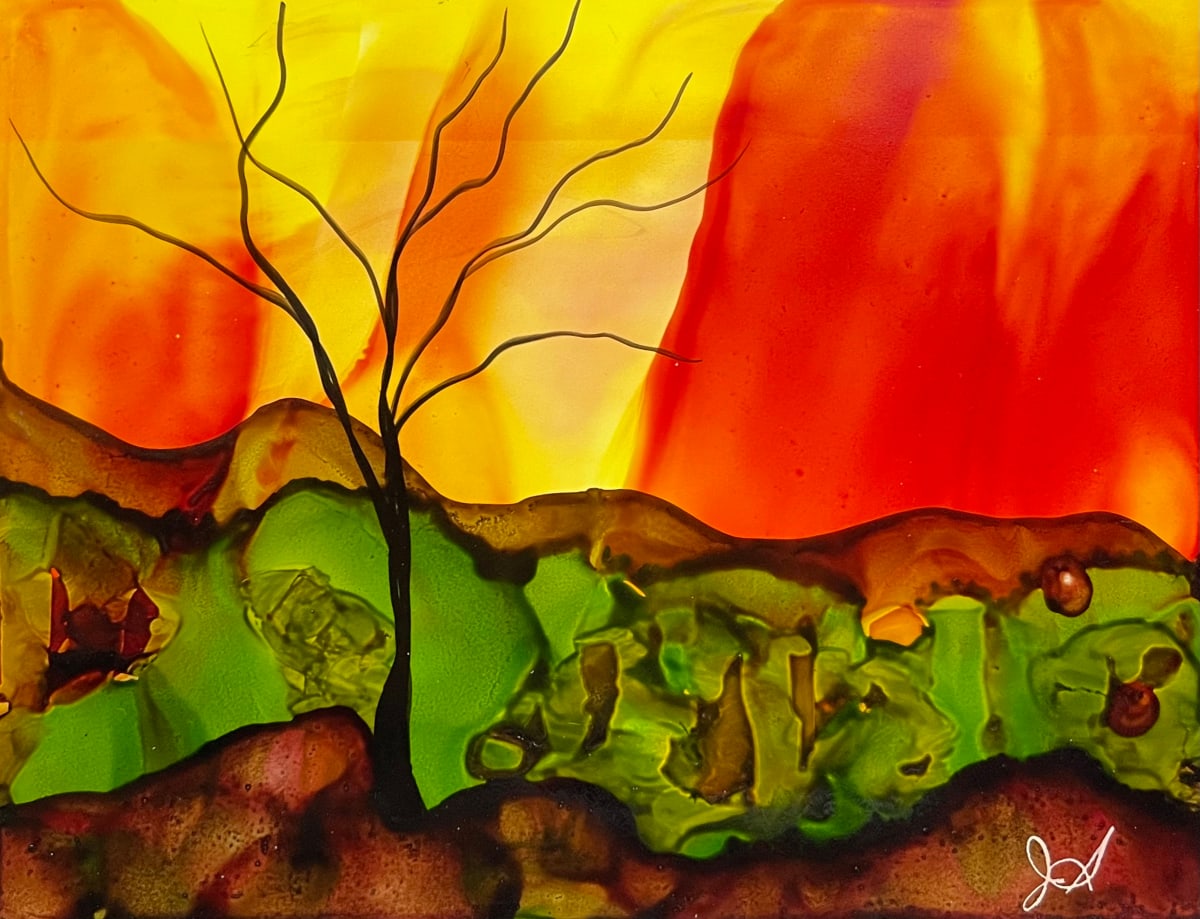 Alcohol Ink Abstract Landscape 0024 by Jane D. Steelman 