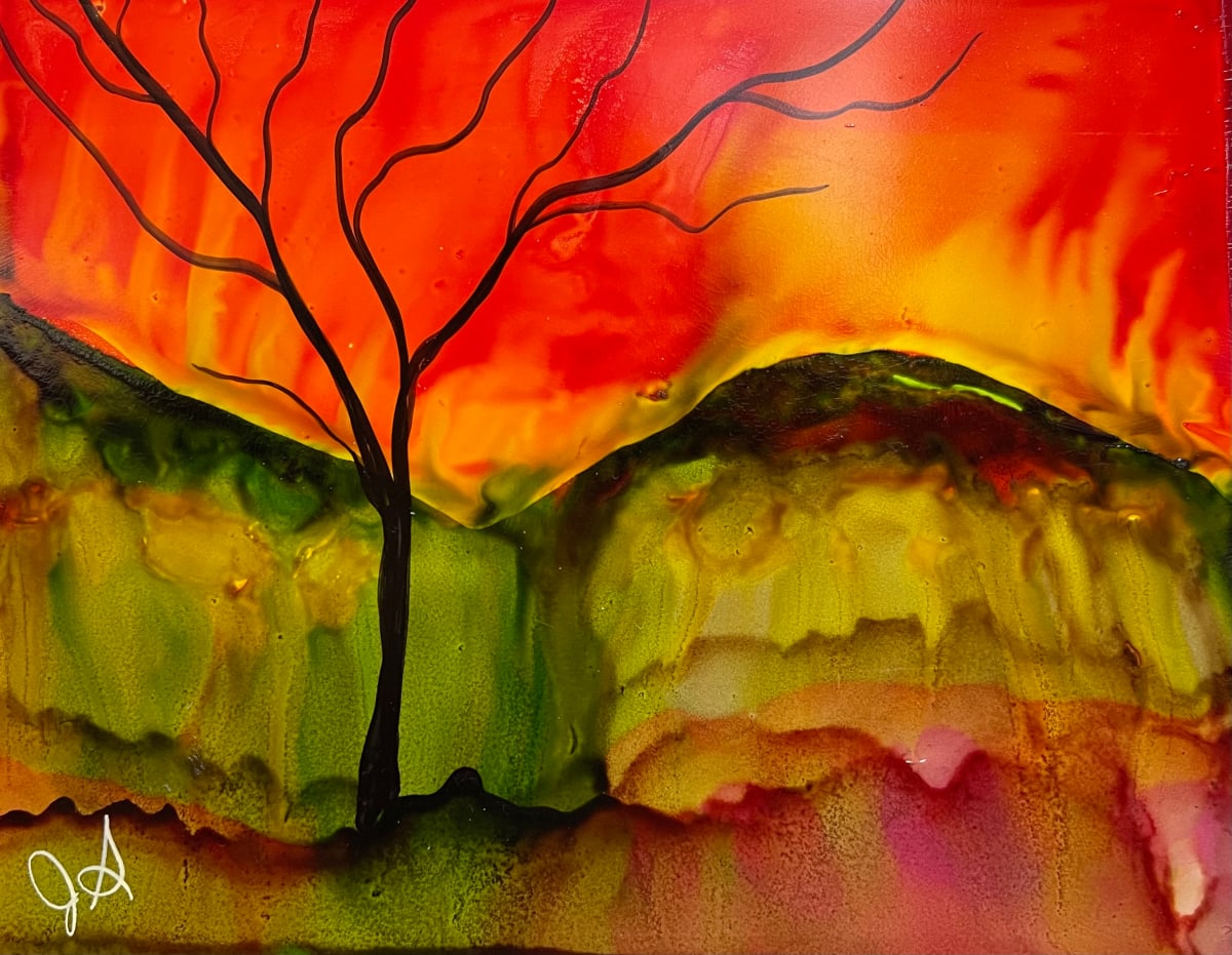 Alcohol Ink Abstract Landscape 0033 by Jane D. Steelman 