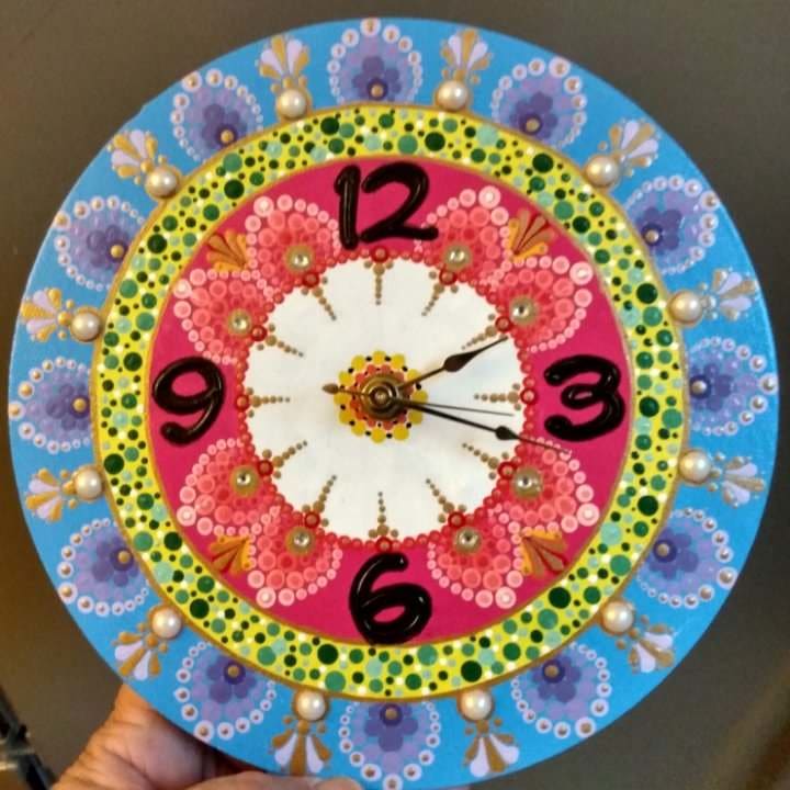 8" boho dot mandala clock by Terri Martinez  Image: 8" Boho Dot Mandala Clock