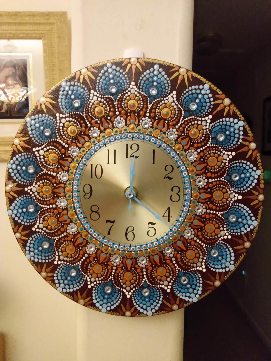 Teal & Brown Clock/SOLD by Terri Martinez  Image: 10" Teal & Browns clock