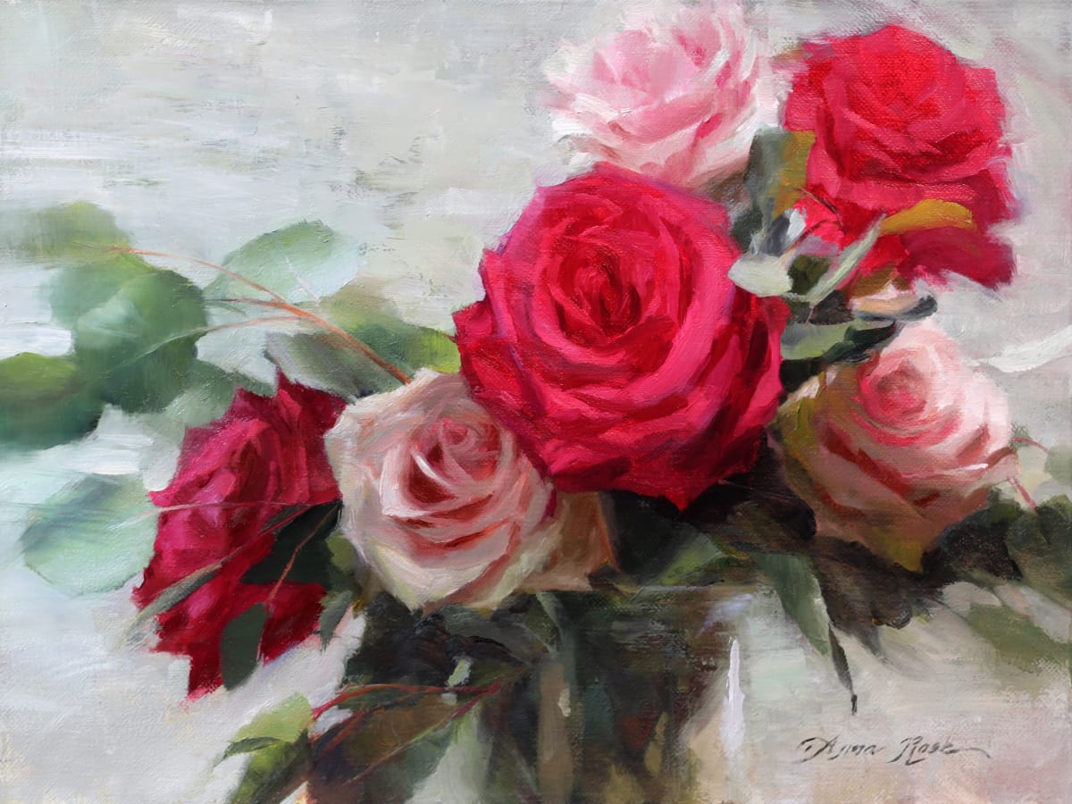 Fuchsia and Pale Roses by Anna Rose Bain 