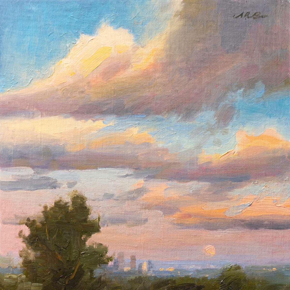 Full Moon Rising Over Denver by Anna Rose Bain 