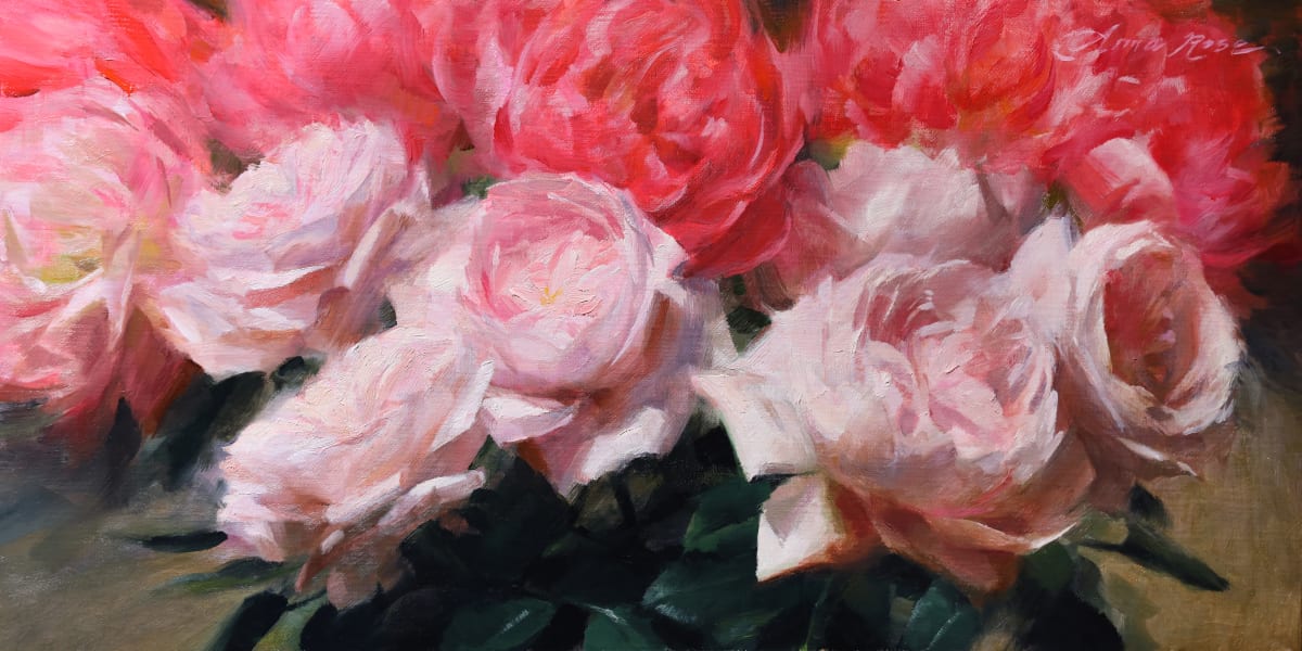 Garden Roses and Coral Peonies by Anna Rose Bain 