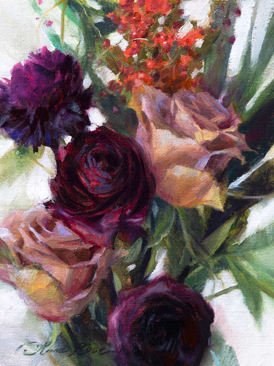 Dark Purple Ranunculus and Roses by Anna Rose Bain, Image 1.