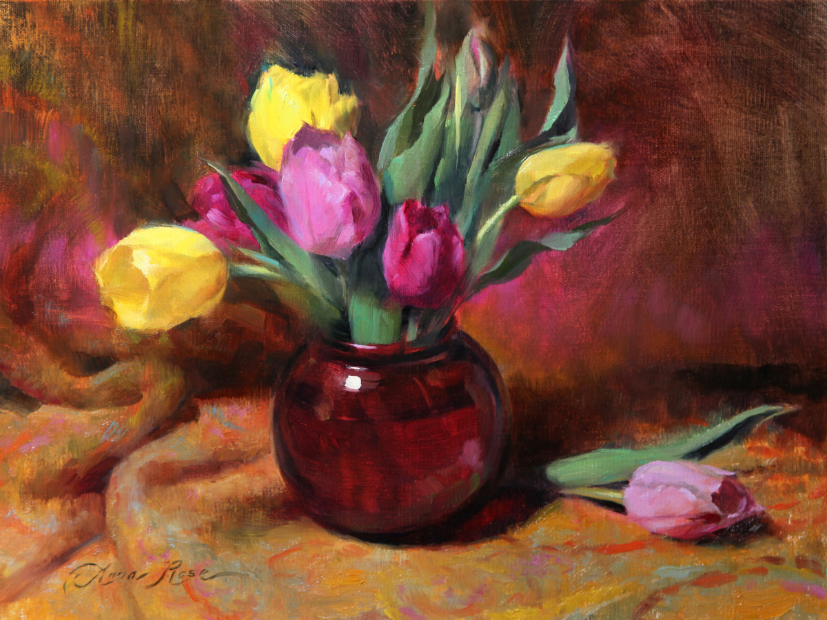 Pink and Yellow Tulips by Anna Rose Bain 