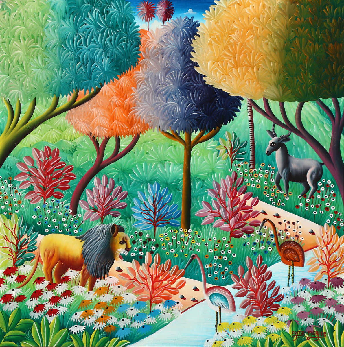 Forest view with animals by Fritz Merise  Image: Front without frame