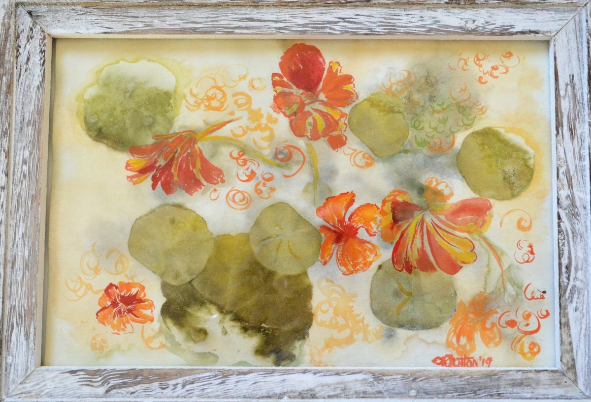 Nastursiums on ecoprint by Karien Dutton 