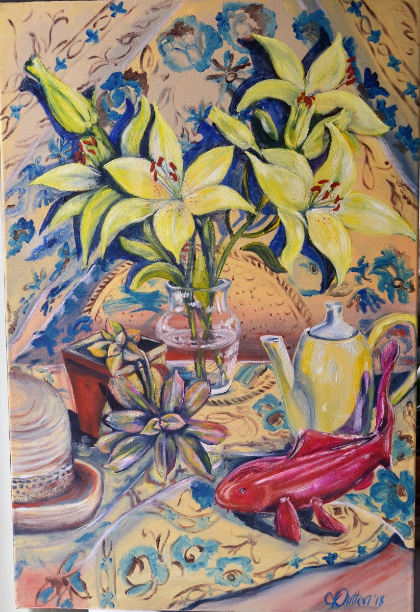 Lilies and Koi by Karien Dutton 