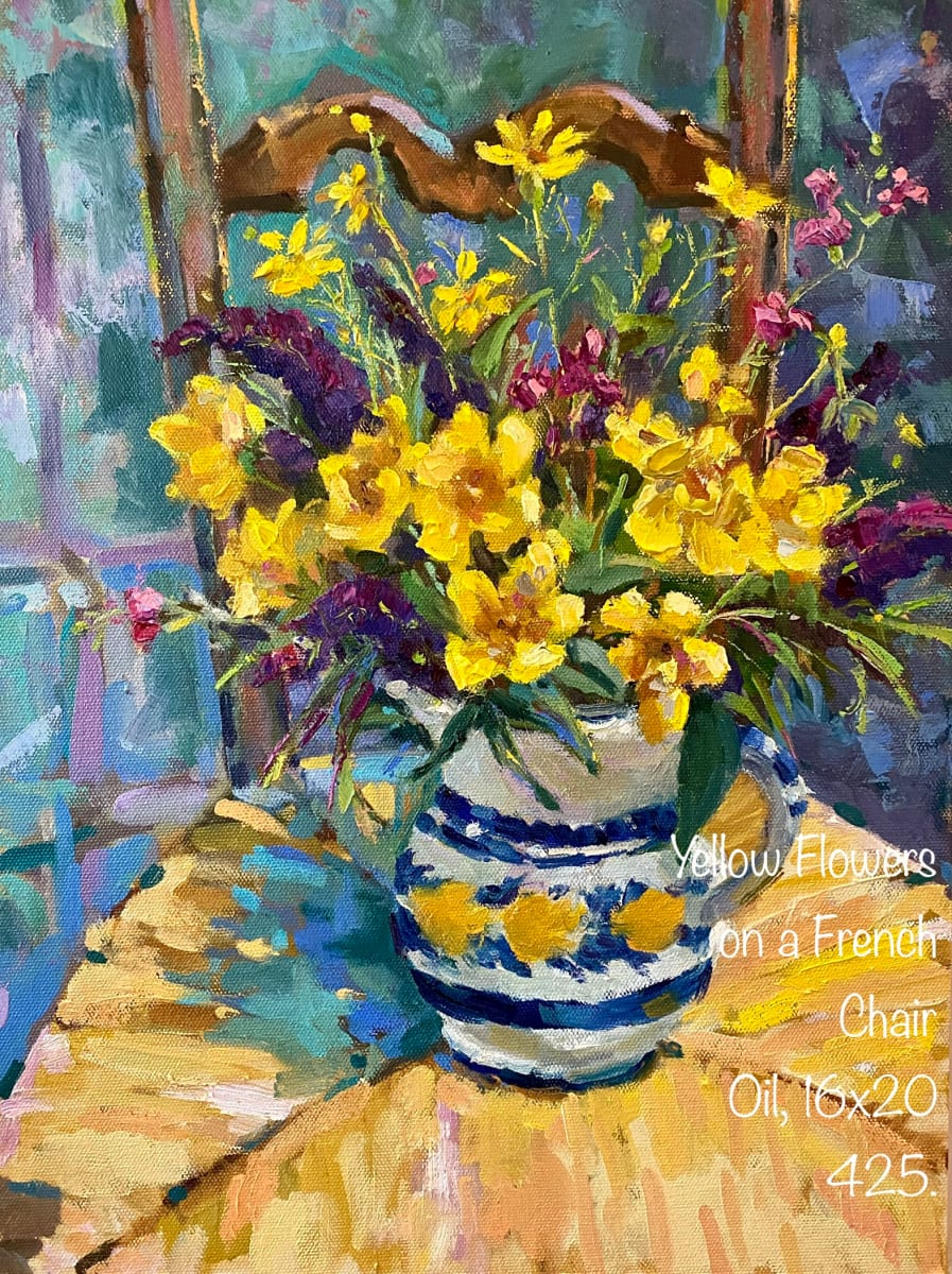 Yellow Flowers on an Antique French Chair by Sallie Sydnor 