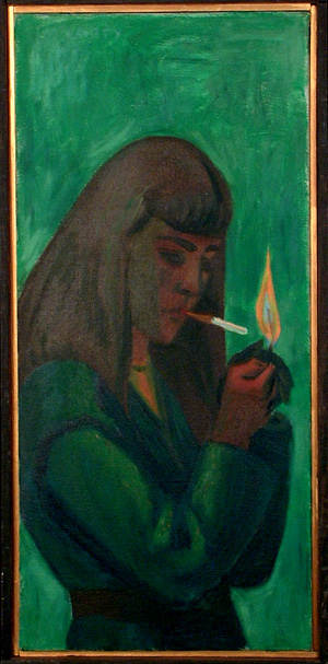 Barbara with Green Coat by Jack McLarty  Image: shown with frame (photo courtesy Pacific University Art Collection)