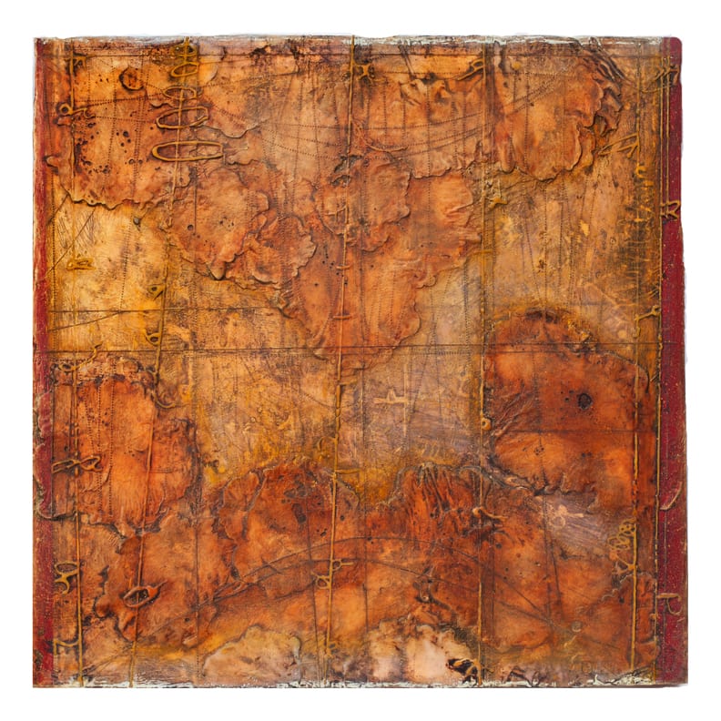 Collision Coalescence by Elise Wagner Fine Art, LLC  Image: This piece began as an Encaustic Collagraph monoprint that was mounted to a panel and buried in layers of wax. It was inspired by the mysteries of particles specifically the neutrino particle or "little elusive one."
