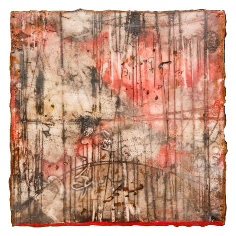 Solar Riddle 8. by Elise Wagner Fine Art, LLC  Image: This piece began as an Encaustic Collagraph print on paper that is mounted to a panel and buried under layers of wax. It is inspired by mathematical riddles and solar storms on the sun.
