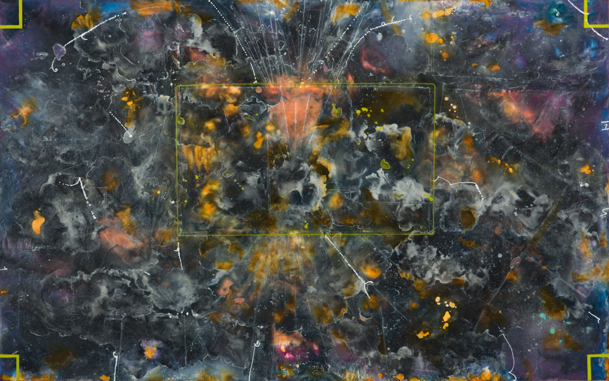 Zenith Meridian by Elise Wagner Fine Art, LLC  Image: This piece is based on NASA’s first ever images of black holes. To create it, I used mineral pigments found deep beneath the earth—lapis lazuli, cobalt and orange ochre—then layered on carbon black and manganese pigments to create the effect of colors smoldering beneath a dark surface.