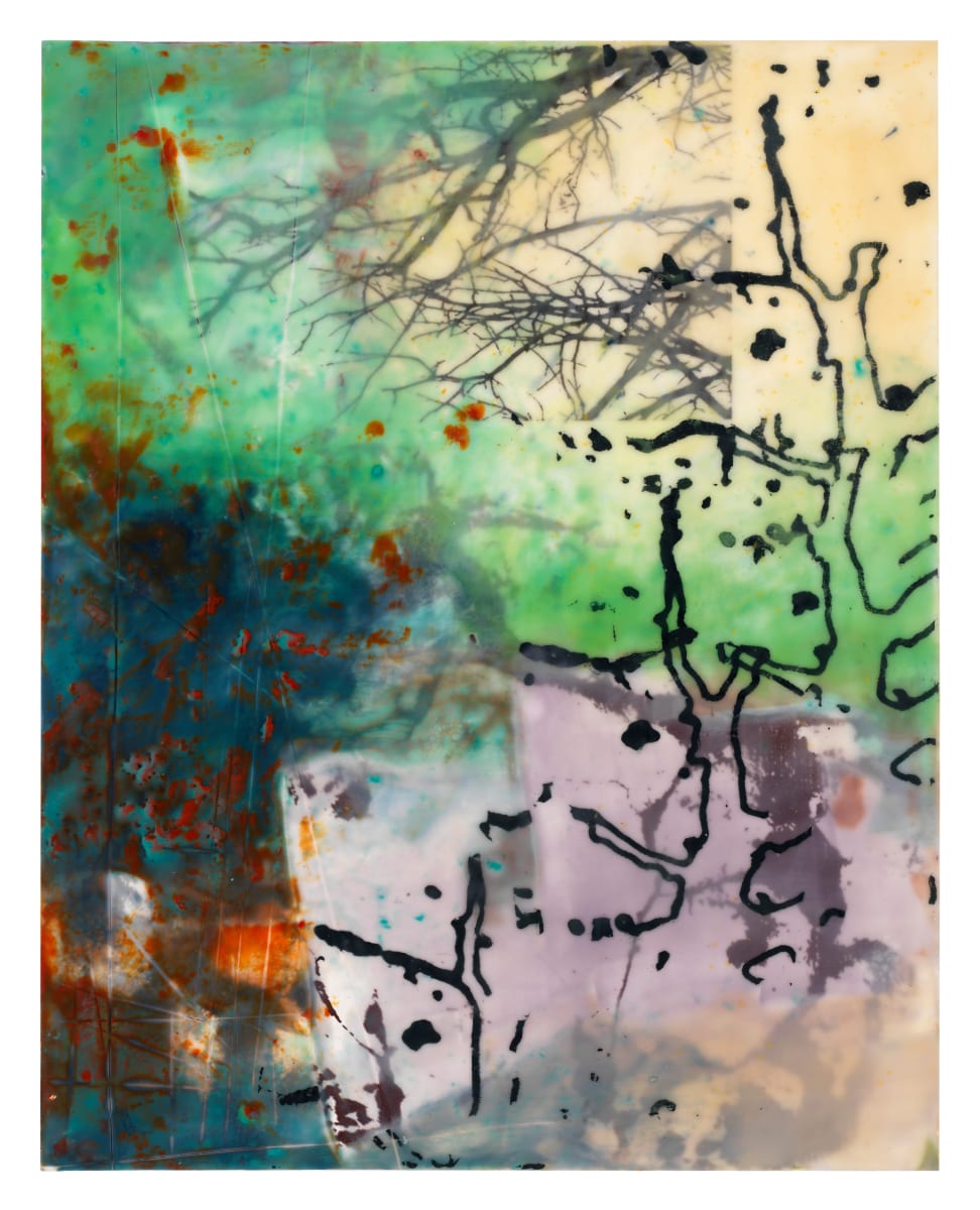 Fusion Forest by Jane Michalski  Image: encaaustic on panel, ink jet print, silk screen