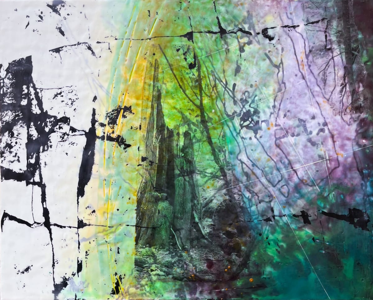The Fallen II by Jane Michalski  Image: encaustic on panel with inkjet print and sikscreen 24" x 30"