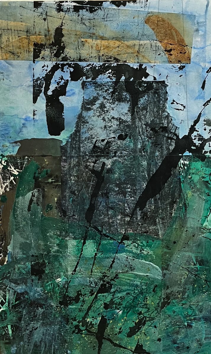 Through the Woods II by Jane Michalski  Image: mixed media on paper, mounted on mat board 22.75 x 14 in.