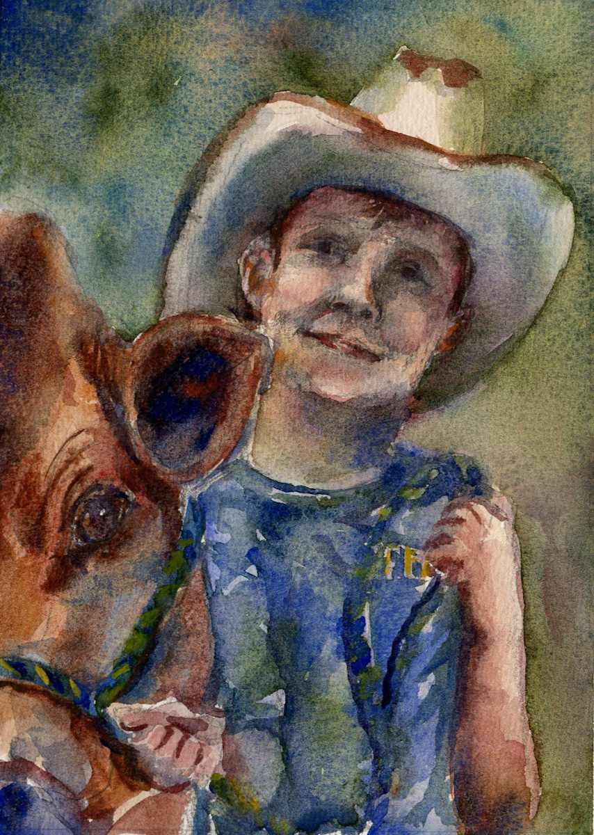 Young Man and his Cow by Lynette Redner 