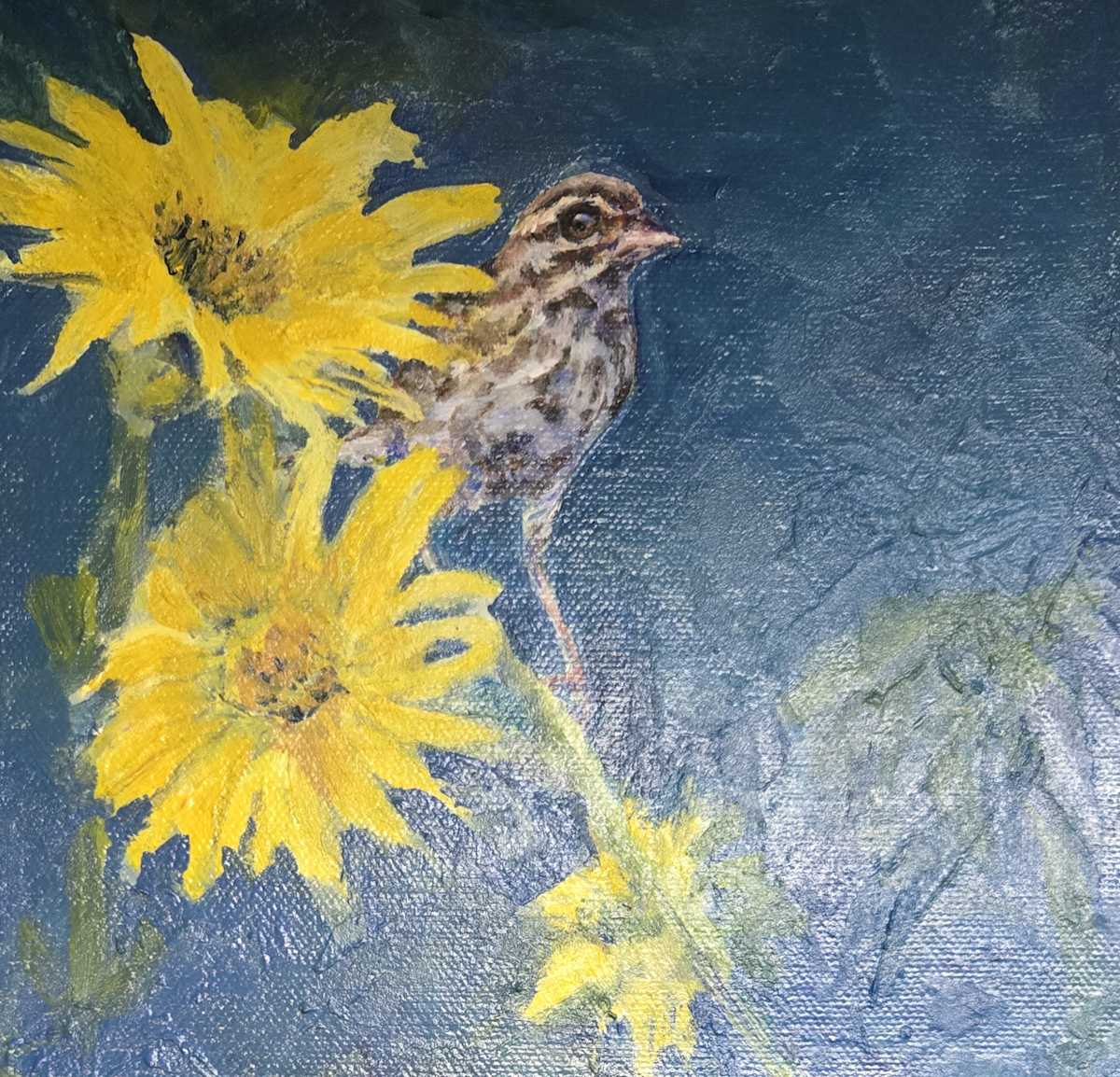 Meadow Bird on Yellow Flowers by Lynette Redner, Image 1.
