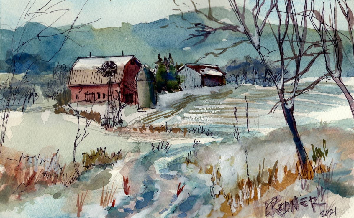 Farm in the Snow by Lynette Redner 