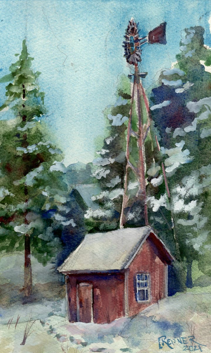 The Windmill and Pump House by Lynette Redner 